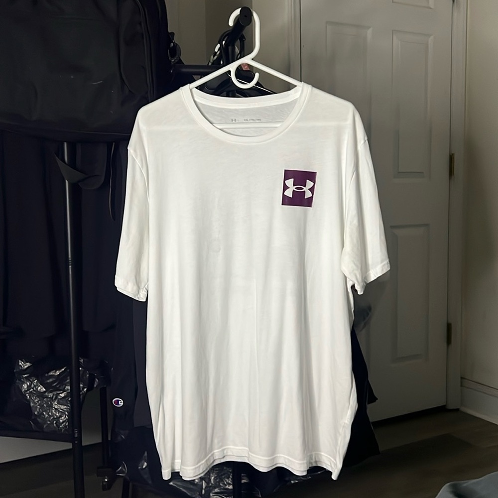 Under Armour White Tee with Burgundy Logo